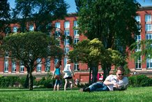 Students outside library