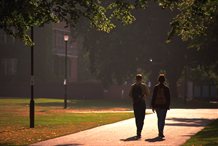 students walking the path