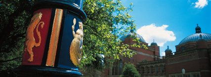 A detail photograph of a University lamp post