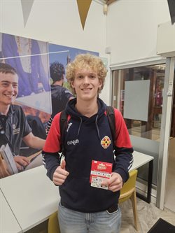 Finlay pictured with his gift card prize