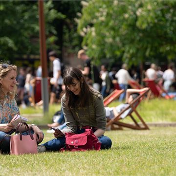 Students on the Green Heart in summer