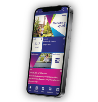 MyUoB app front page.