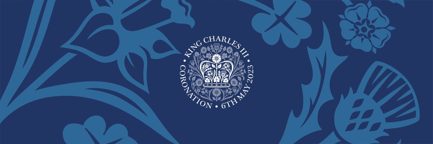 Decorative design with a seal at the centre, which says: King Charles III Coronation 6th May 2023