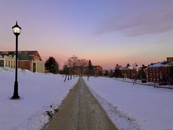 Sunrise and snow in a Canadian University