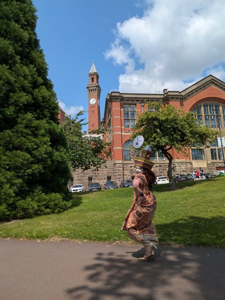 Student Clem Atkins, dressed in full drag as Bold Joe, runs in the campus 3k.