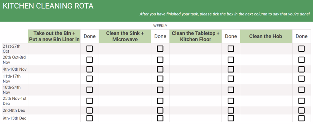 Cleaning rota