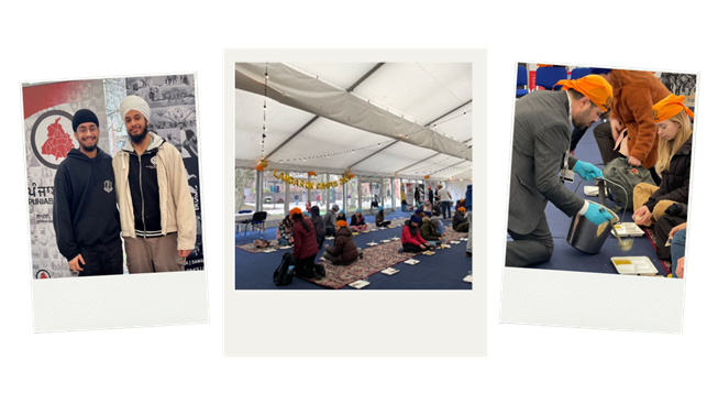 3 pictures of students celebrating Langar on campus.